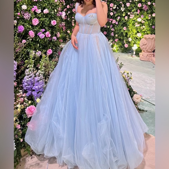 Milla Light Blue Tulle Maxi Dress with a Corset Bustier - Picture 1 of 5